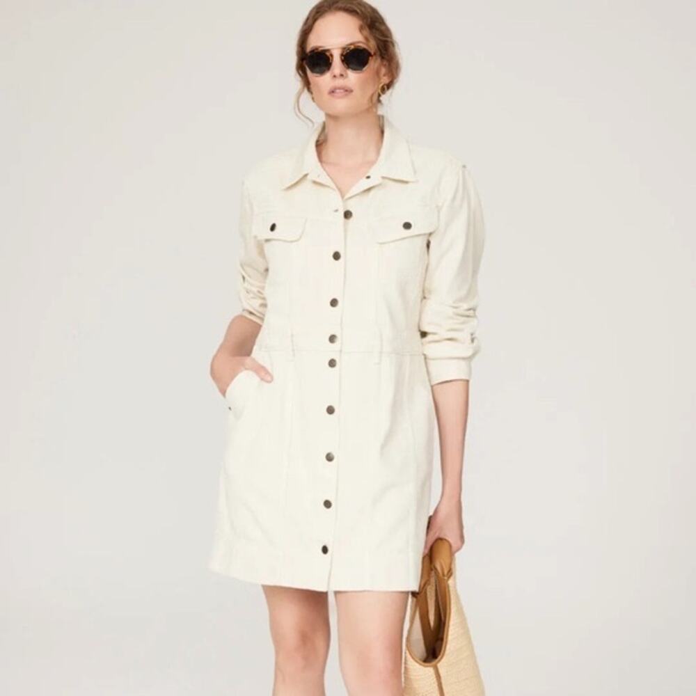 LAUREN RALPH LAUREN Off-White Denim Shirt Dress Front Button Katelin Dress 6